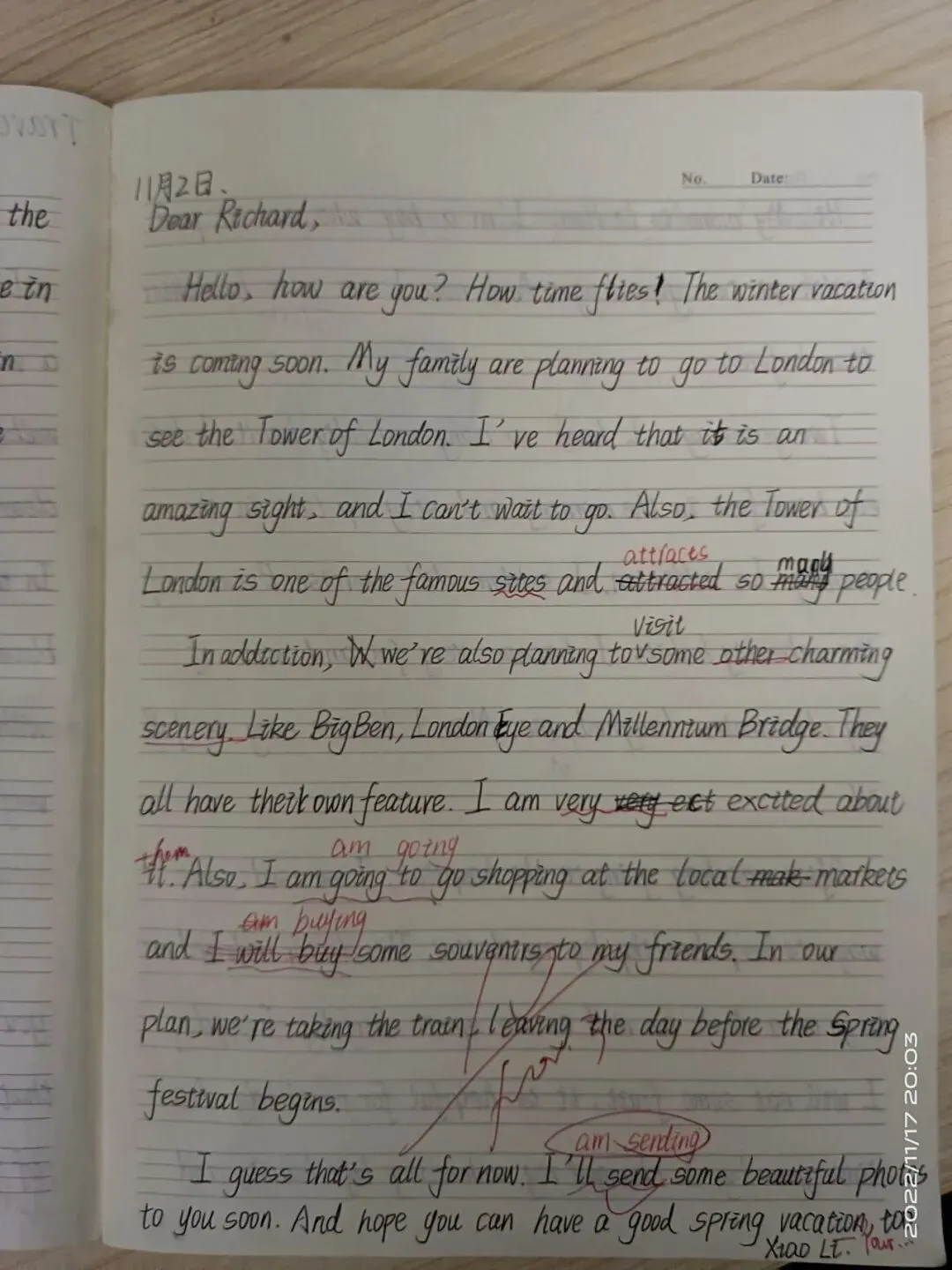 优秀作业示例十四：教师批语鼓励学生保持学习热情