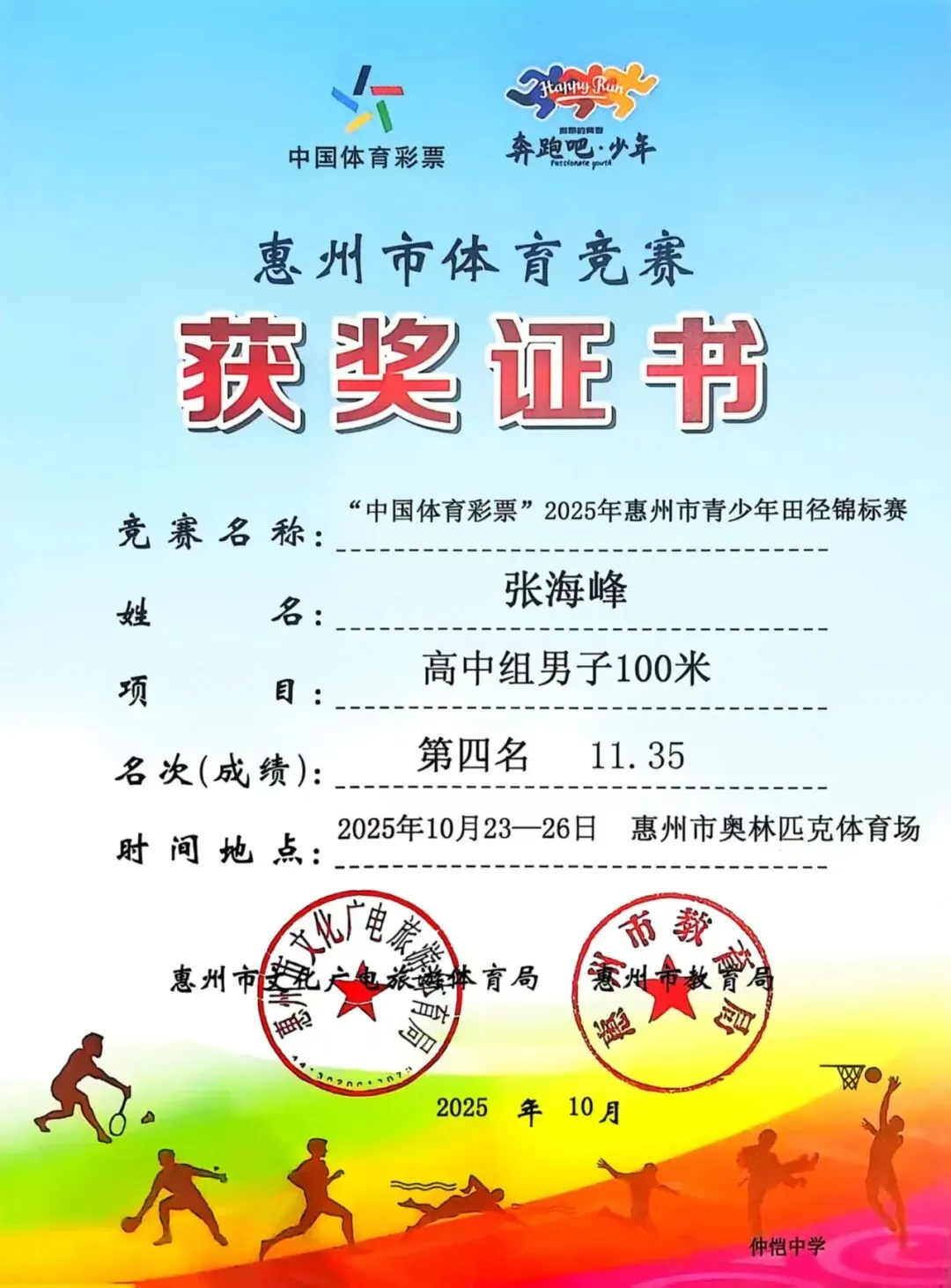 运动员展示获得的奖牌